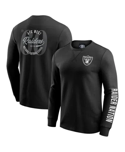 Fanatics Men's Black Las Vegas Raiders Washed Waffle-knit Long Sleeve T-shirt