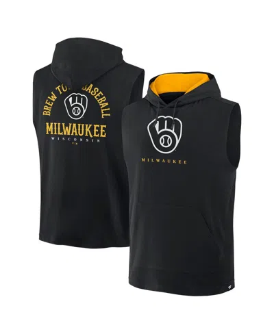 Fanatics Men's Black Milwaukee Brewers Fire Speed Sleeveless Pullover Hoodie In Animal Print