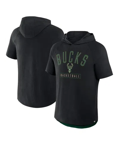 Fanatics Men's Black Milwaukee Bucks Pass Legend Raglan Hoodie T-shirt
