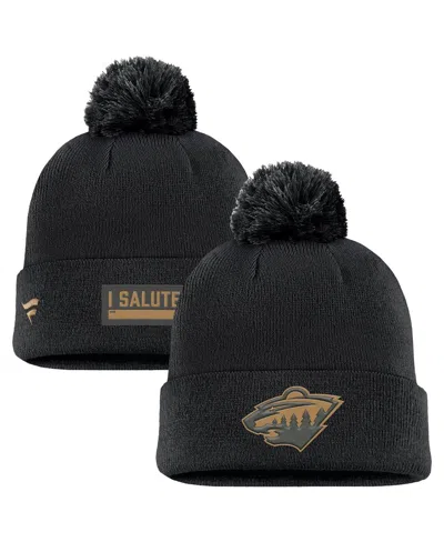 Fanatics Men's Black Minnesota Wild Military Appreciation Cuffed Knit Hat With Pom