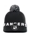 Fanatics Men's Black New York Rangers Fundamental High Stick Cuffed Knit Hat With Pom In Black