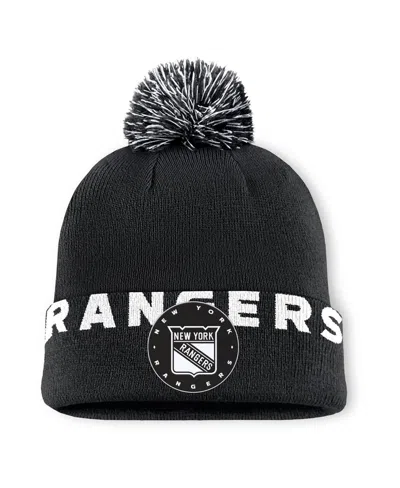 Fanatics Men's Black New York Rangers Fundamental High Stick Cuffed Knit Hat With Pom