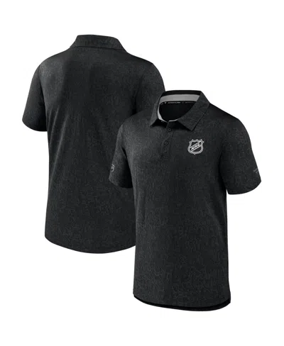 Fanatics Men's Black Nhl-logo Authentic Pro Jacquard Polo Shirt
