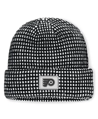 Fanatics Men's Black Philadelphia Flyers Fundamental Scheme Ribbed Cuffed Knit Hat In Black,white