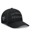 Fanatics Men's Black Pittsburgh Penguins Authentic Pro Road Stack Text A-frame Adjustable Hat In Black