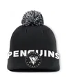 Fanatics Men's Black Pittsburgh Penguins Fundamental High Stick Cuffed With Pom Knit Hat In Black