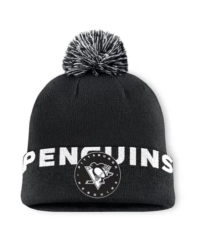 Fanatics Men's Black Pittsburgh Penguins Fundamental High Stick Cuffed With Pom Knit Hat