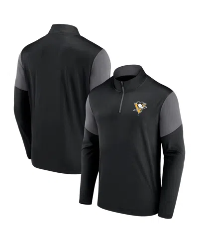 Fanatics Men's Black Pittsburgh Penguins Logo Quarter-zip Top In Black,gray