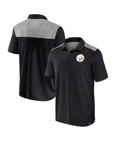 Fanatics Men's Black Pittsburgh Steelers Long Shot Polo Shirt In Black,charcoal
