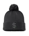 Fanatics Men's Black Seattle Kraken Authentic Pro Road Cuffed Knit Hat With Pom In Black