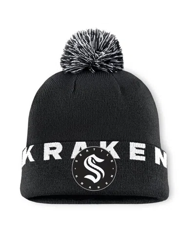 Fanatics Men's Black Seattle Kraken Fundamental High Stick Cuffed Pom With Knit Hat