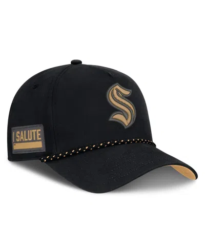 Fanatics Men's Black Seattle Kraken Military Appreciation Authentic Pro A-frame Adjustable Hat
