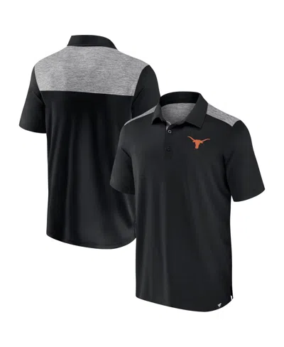 Fanatics Men's Black Texas Longhorns Long Shot Polo In Black,heather Charcoal