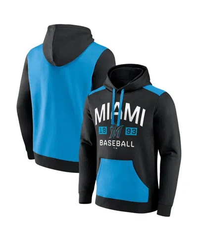 Fanatics Men's Black/blue Miami Marlins Chip In Team Pullover Hoodie In Black,blue