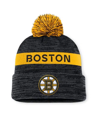 Fanatics Men's Black/gold Boston Bruins Authentic Pro Rink Cuffed Knit Hat With Pom In Black,gold