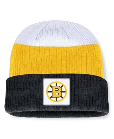 Fanatics Men's Black/gold Boston Bruins Heritage Showboat Color-block Cuffed Knit Hat In Black,gold