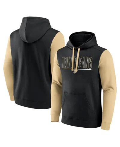Fanatics Men's Black/gold New Orleans Saints Outline Pullover Hoodie In Black,gold