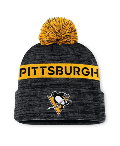 Fanatics Men's Black/gold Pittsburgh Penguins Authentic Pro Rink Cuffed Knit Hat With Pom In Black,gold