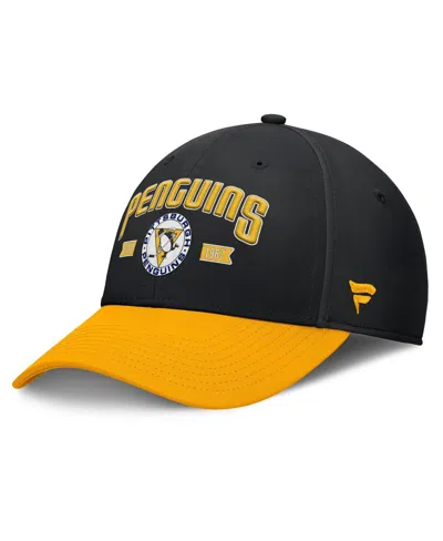 Fanatics Men's Black/gold Pittsburgh Penguins Heritage Captain Flex Hat In Black,gold