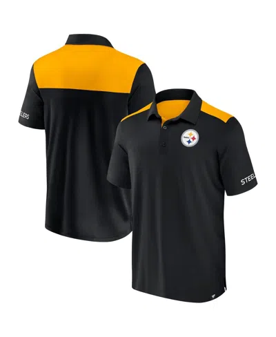 Fanatics Men's Black/gold Pittsburgh Steelers Colorblock Polo In Black,gold