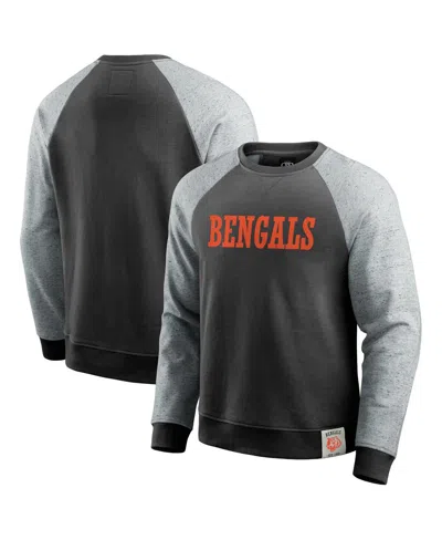 Fanatics Men's Black/heather Gray Cincinnati Bengals Colorblock Pullover Sweatshirt In Black,heather Gray