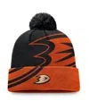 Fanatics Men's Black/orange Anaheim Ducks Block Party Cuffed With Pom Knit Hat In Black,orange