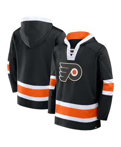 Fanatics Men's Black/orange Philadelphia Flyers Inside Line Fleece Pullover Hoodie In Black,orange