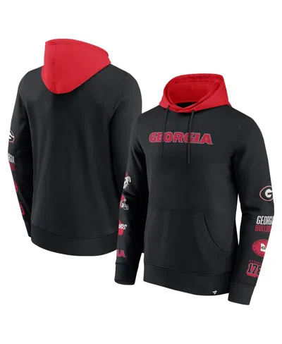 Fanatics Men's Black/red Georgia Bulldogs Color Block Badge Fleece Pullover Hoodie In Black,red
