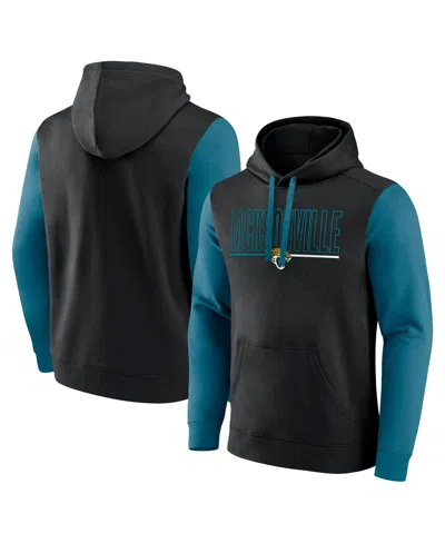 Fanatics Men's Black/teal Jacksonville Jaguars Outline Pullover Hoodie In Black,teal