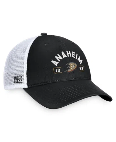 Fanatics Men's Black/white Anaheim Ducks Free Kick Trucker Adjustable Hat In Black,white