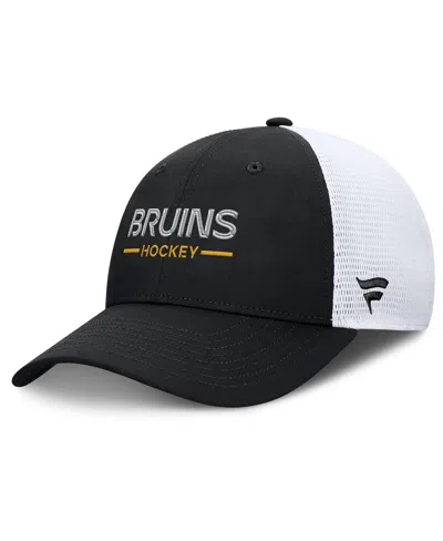 Fanatics Men's Black/white Boston Bruins Authentic Pro Rink Lockup Adjustable Trucker Hat