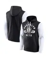 Fanatics Men's Black/white Brooklyn Nets Attack Colorblock Pullover Hoodie In Black,white