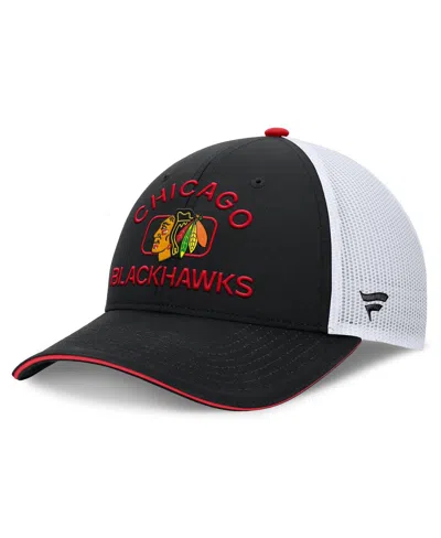 Fanatics Men's Black/white Chicago Blackhawks Authentic Pro Rink Trucker Hat In Black,white