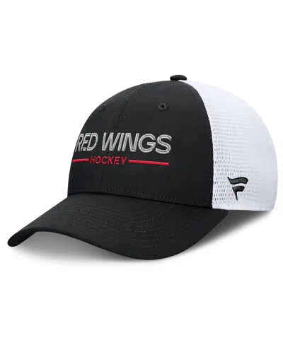 Fanatics Men's Black/white Detroit Red Wings Authentic Pro Rink Lockup Adjustable Trucker Hat