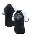 Fanatics Men's Black/white Las Vegas Raiders Hashmark Raglan T-shirt In Black,white