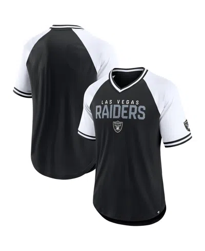 Fanatics Men's Black/white Las Vegas Raiders Hashmark Raglan T-shirt In Black,white