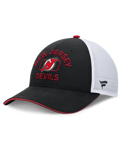 Fanatics Men's Black/white New Jersey Devils Authentic Pro Rink Trucker Hat In Black,white