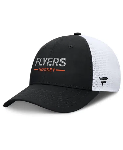 Fanatics Men's Black/white Philadelphia Flyers Authentic Pro Rink Lockup Adjustable Trucker Hat