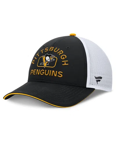 Fanatics Men's Black/white Pittsburgh Penguins Authentic Pro Rink Trucker Hat