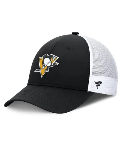 Fanatics Men's Black/white Pittsburgh Penguins Authentic Pro Simple Rink Trucker Adjustable Hat In Black,white
