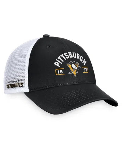 Fanatics Men's Black/white Pittsburgh Penguins Free Kick Trucker Adjustable Hat In Black,white