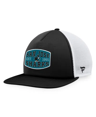 Fanatics Men's Black/white San Jose Sharks Foam Front Patch Trucker Snapback Hat In Black,white