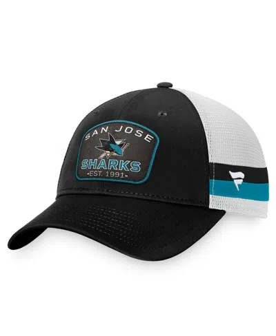 Fanatics Men's Black/white San Jose Sharks Fundamental Striped Trucker Adjustable Hat In Black,white