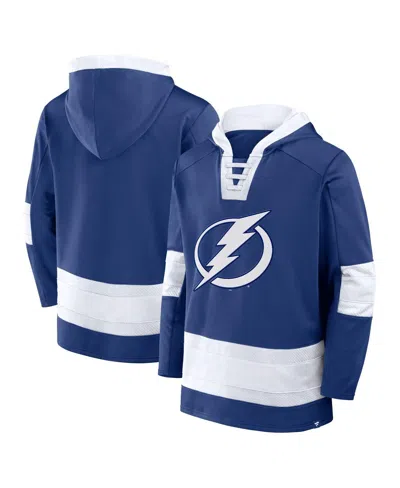 Fanatics Men's Blue Tampa Bay Lightning Inside Line Fleece Pullover Hoodie In Blue,white