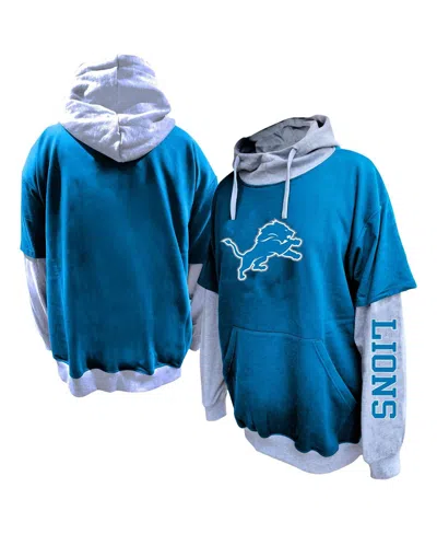 Fanatics Men's Blue/heather Gray Detroit Lions Big Tall Twofer Pullover Hoodie In Brown