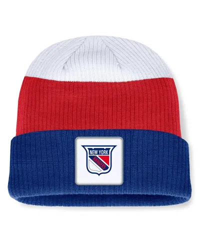 Fanatics Men's Blue/red New York Rangers Heritage Showboat Color-block Cuffed Knit Hat In Blue,red