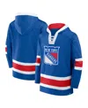 Fanatics Men's Blue/red New York Rangers Inside Line Fleece Pullover Hoodie In Blue,red