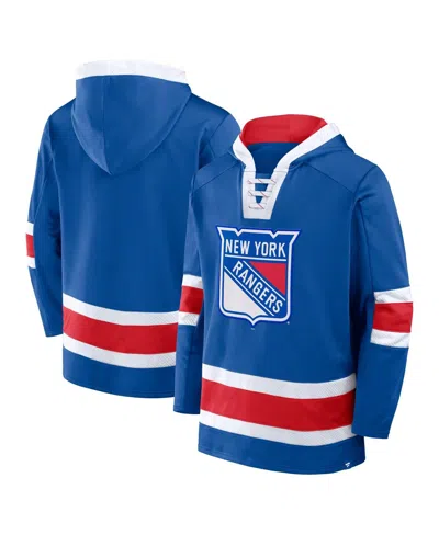 Fanatics Men's Blue/red New York Rangers Inside Line Fleece Pullover Hoodie In Blue,red