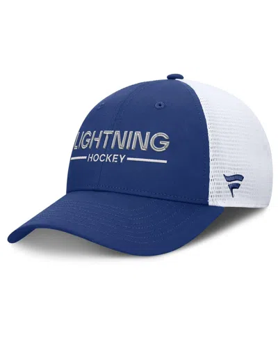 Fanatics Men's Blue/white Tampa Bay Lightning Authentic Pro Rink Lockup Adjustable Trucker Hat