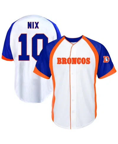 Fanatics Men's Bo Nix White Denver Broncos Big Tall Button-up Baseball Jersey T-shirts In Animal Print